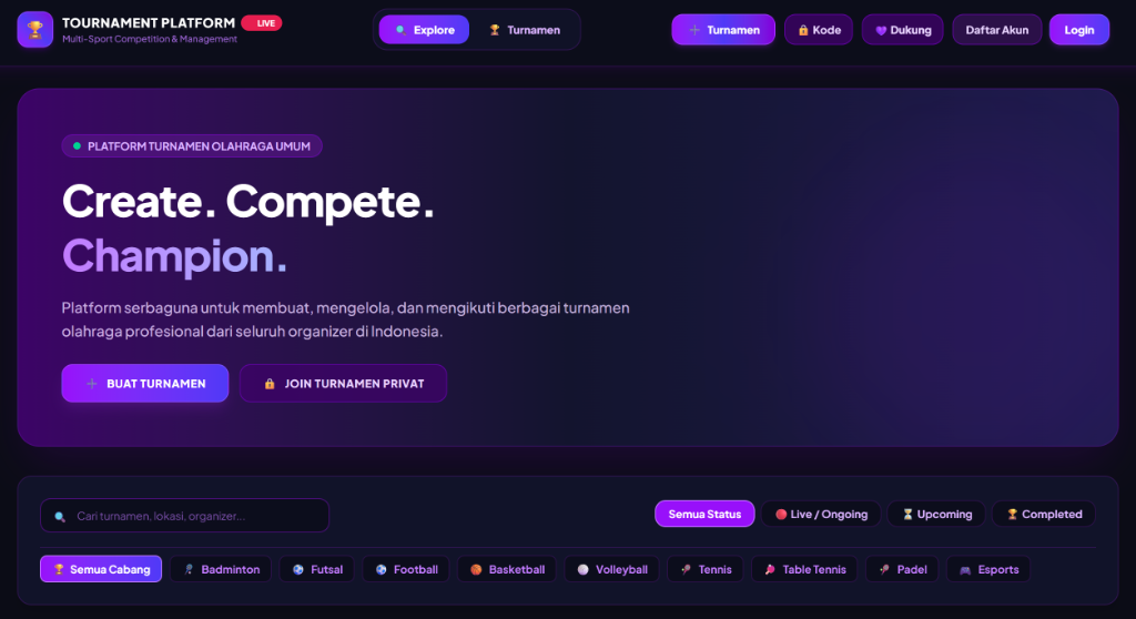 Tournament Platform App Mockup